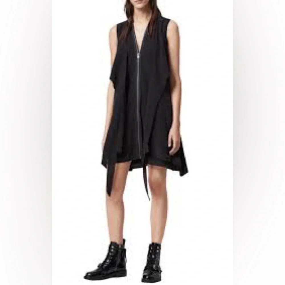 All Saints Jayda Black Zip-Front Silk Blend Dress - Picture 3 of 7